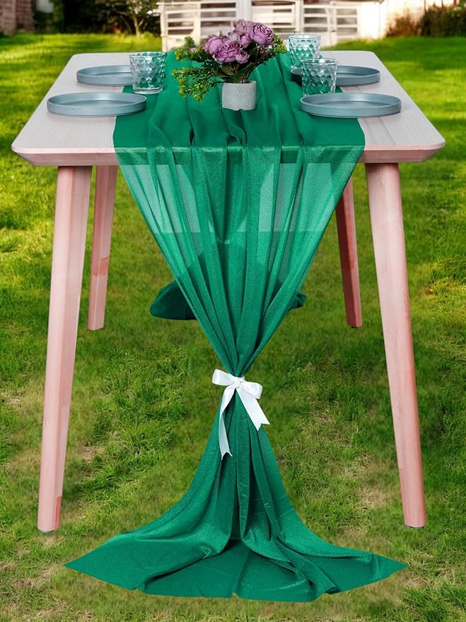 MDS Halloween Chiffon Table Runner - 10 Pack, 29 x 170 Inches, 14ft Each - Sheer Spooky Table Runners for Haunted House Parties, Trick-or-Treat Tables, Witchy Décor, Wedding & Events - Emerald Green