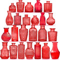 Red Glass Bud Vases Set, 24 Pcs Vintage Small Vases for Flowers, Crystal Mini Glasses in Bulk, Small Flower Design for Centerpieces Wedding Decorations Home Flower Party Decor