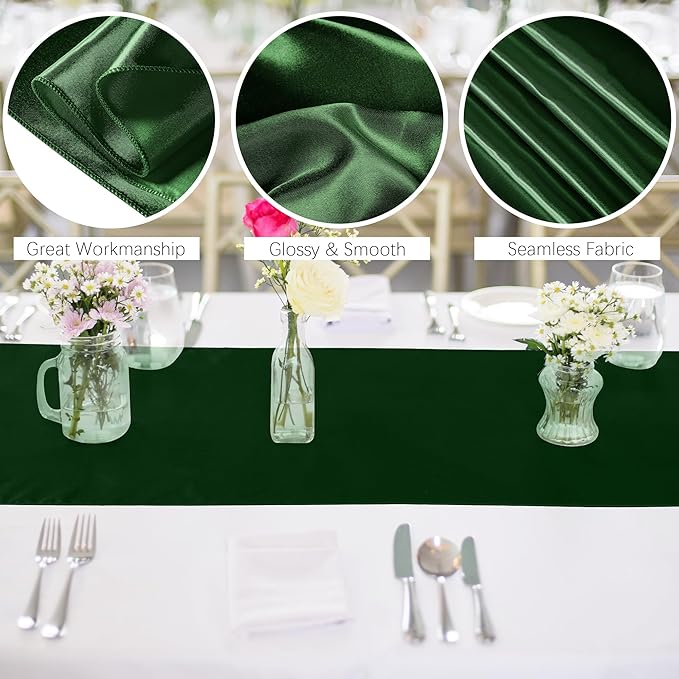 Aneco 12 Pack Christmas Satin Table Runner 12 x 108 Inch Xmas Red, Black Green Long Wedding Satin Silk Table Runner for Wedding Banquet Graduations Birthday Christmas Party Decoration