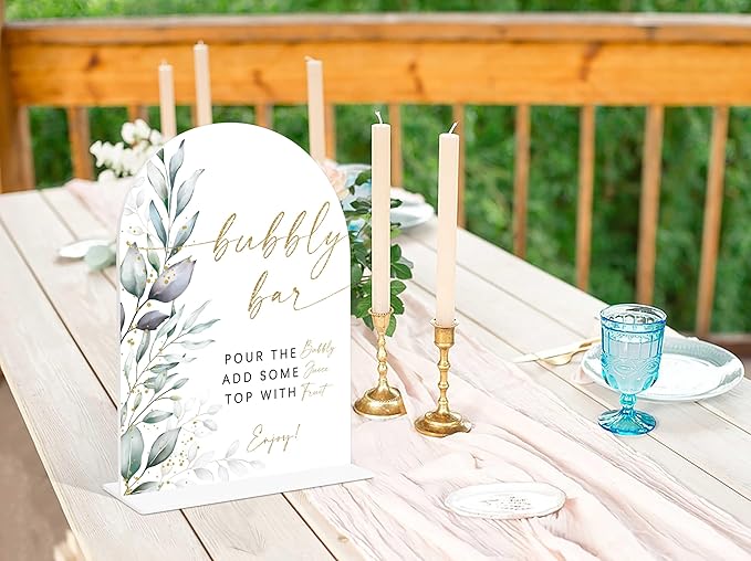 Acrylic Wedding Signs, Greenery Theme Bubbly Bar Sign, Wedding Reception Signage, Bridal Shower Table Decor with Stand, Engagement, Anniversary, Newlywed Events and Parties Supplies, 04