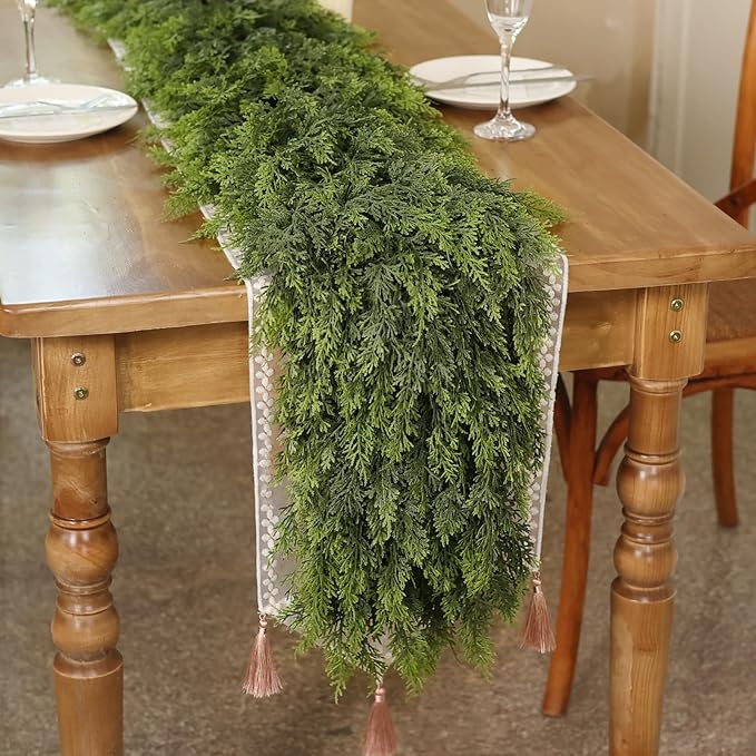 5FT Real Touch Cedar Garland - Artificial Christmas Garland Fake Green Faux Thick and Lush Pine Needles Garlands for Table Fireplace Mantle Holiday Home Indoor Outdoor Decor (1PCS)