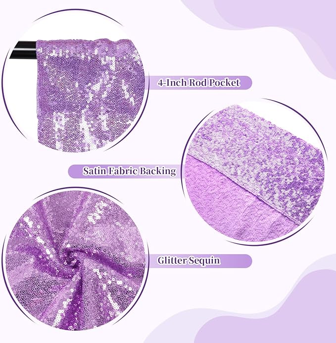 SquarePie Sequin Backdrop Less Transparent Background Sparkly Curtain for Wedding Party 6FT x 6FT Lavender