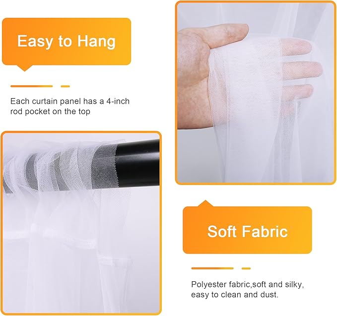 Fomcet Tulle Curtains with Lights String White 30FT X 10FT Sheer Backdrop Curtains for Parties Wedding Baby Shower Photo Shoot Decorations (6 Panels 5 x 10FT)