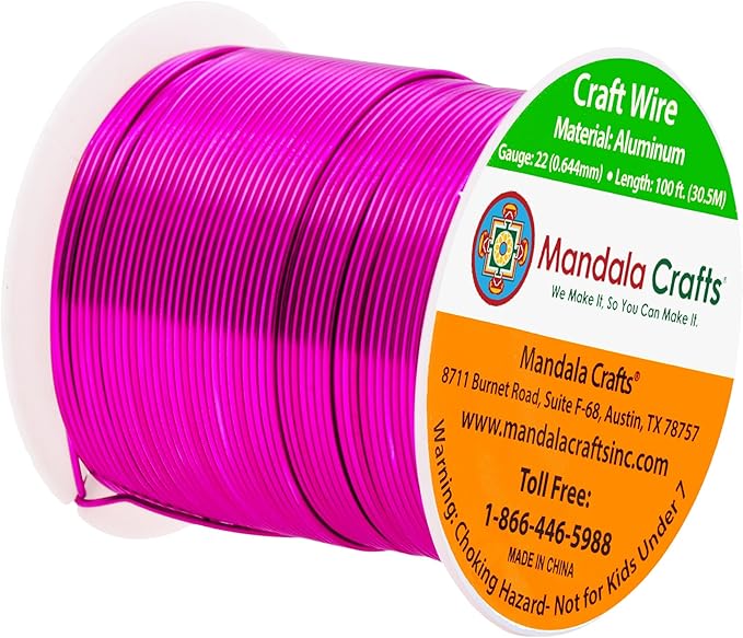 Mandala Crafts 22 Gauge Anodized Aluminum Craft Wire for Jewelry Making - 100 FT Colored Flexible Magenta Wire - Bendable for Bonsai Armature Crafting Sculpting