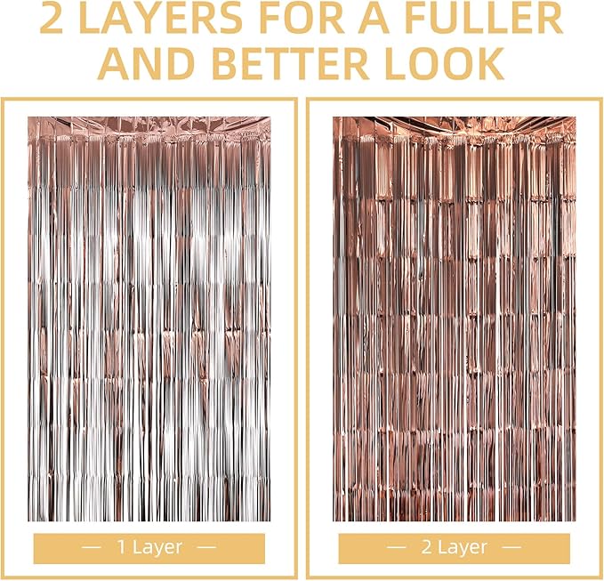 5 Pack Brown Fringe Backdrop 3.2ft x 8.2ft Silver Foil Fringe Curtains Party Tinsel Curtain Backdrop Streamers for Birthday Party Decoration Wedding Christmas Decoration (Brown)