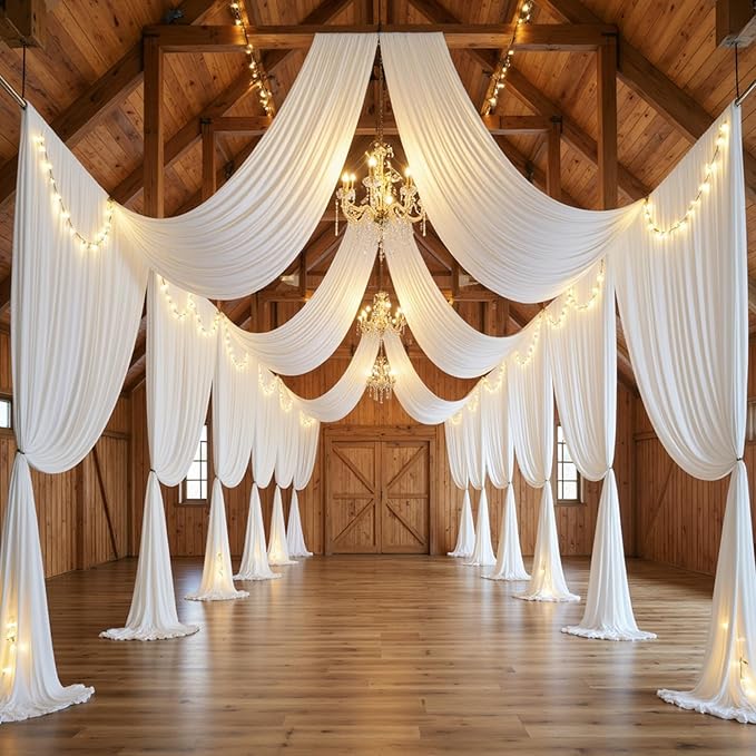 30ft x 15ft Ivory Wrinkle Free Backdrop Curtains for Parties,Silky Polyester Fabric Wedding Ceiling Drapes, 6 Panels 15ft Photo Back Drop Drapes for Baby Shower Photography Stage Background Cloth