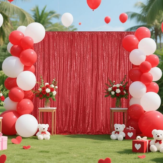 Red Sequin Backdrop Curtain 4 Pieces 2FTx8FT Glitter Photography Backdrop for Party Wedding Birthday Christmas Decorations