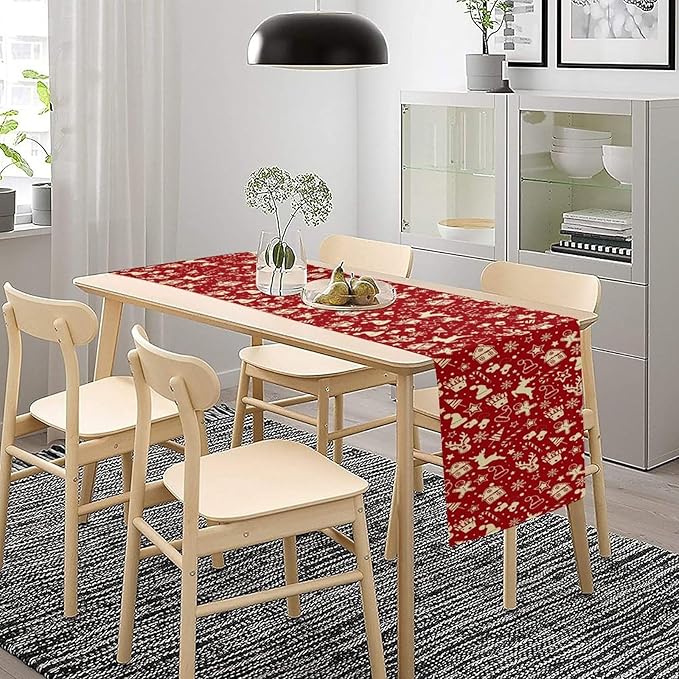 Christmas Table Runner,Seasonal Winter Deer Table Decoration Snowflake Table Cloth Kitchen Dining Table Decoration for Home Party Decor 13x36 Inch