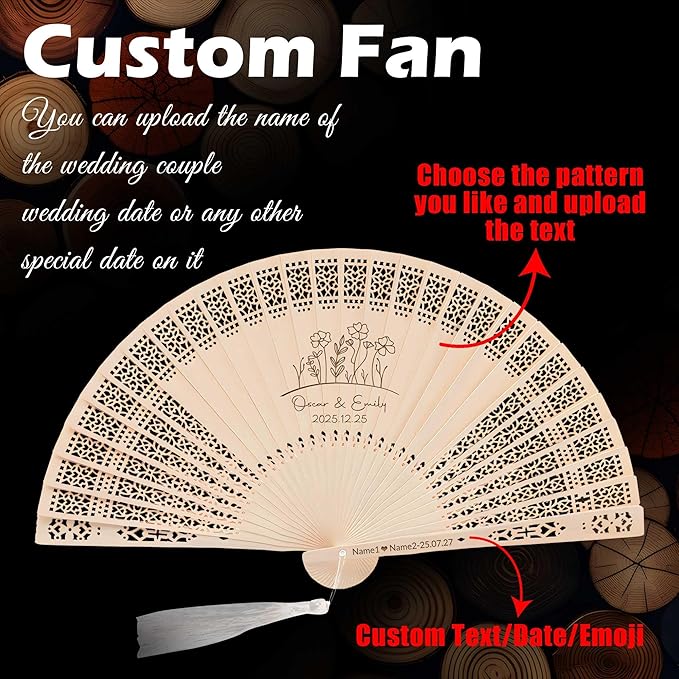 10 PCS Custom Fans Personalized Folding Fans for Line Dancing Wooden Hand Fan Wedding Favors Bulk Fans for Guests Party Event Use (Style15)