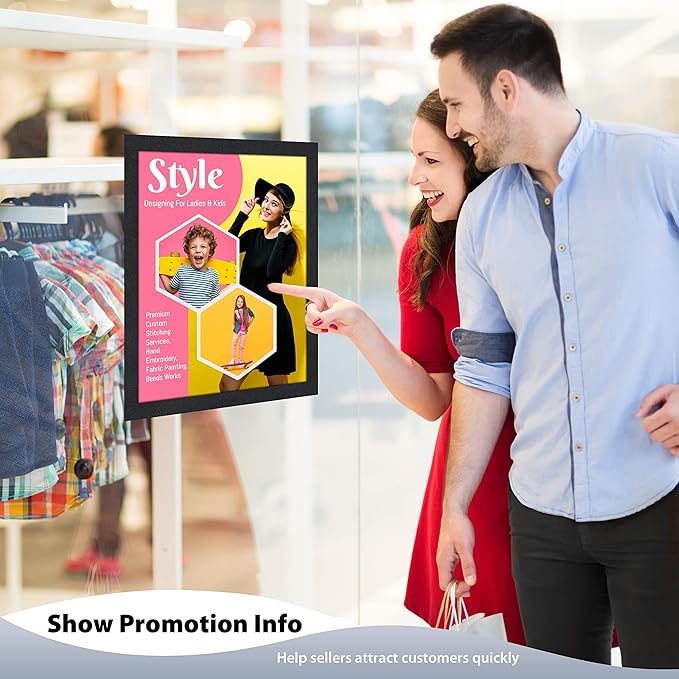 11"x 17" Self Adhesive Sign Holder, Double Sided Window Display Frame with Clear PVC and Strong Magnetic for Office/Home/Store/Door/Glass/Wall (Black, 20Pack)