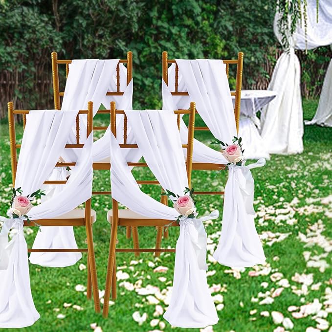 SiinvdaBZX 2 Panels Wedding Arch Draping Fabric 30" x 20Ft White Sheer Chiffon Fabric Outdoor Extra Long Decorative Drapery Fabric for Party Ceremony Ceiling Curtain Backdrop