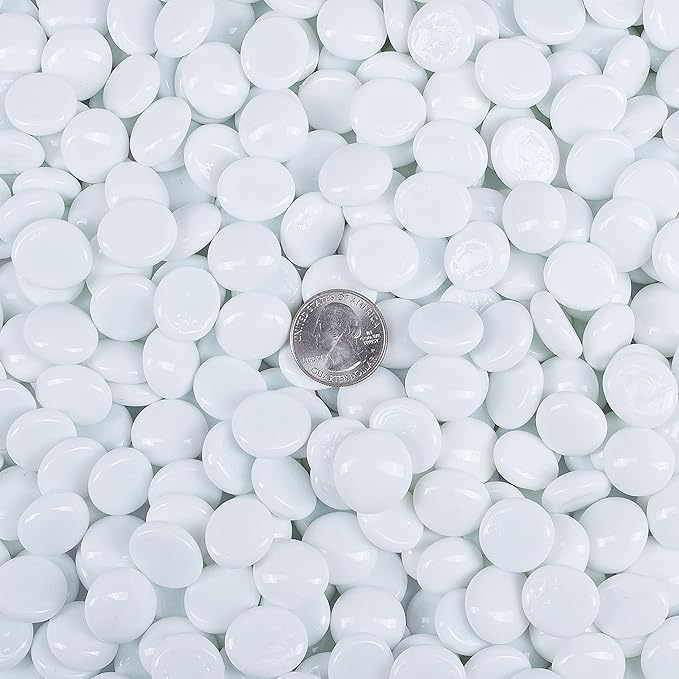 Galashield Flat Glass Marbles for Vases White Glass Gems Beads Pebbles Vase Filler (1 LB, Approx. 105 PCS)