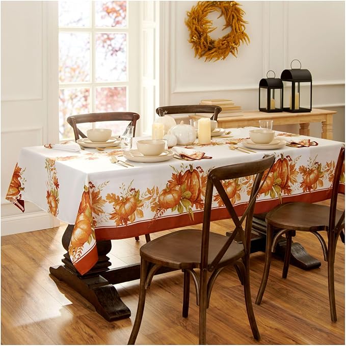 Elrene Home Fashions Autumn Pumpkin Grove Wrinkle Resistant Tablecloth, 60"x144" Rectangle, Multi Color