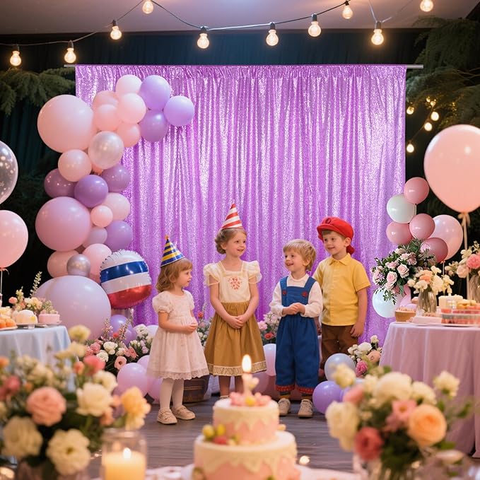 SquarePie Sequin Backdrop Curtain Not See Through Thick Glitter Background for Party 7FT x 7FT Lavender