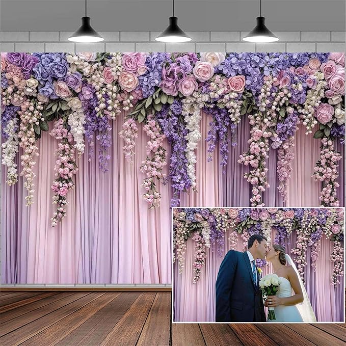 20x10ft Purple Flower Wedding Photography Backdrop Lavender Floral Wedding Bridal Photography Backdrop Anniversary Birthday Baby Shower Girl Party Banner Photo Booth Props Background Wall Decor