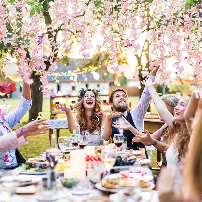 5 Pack Light Pink Wisteria Hanging Flowers, 3.44 Ft Fake Hanging Flowers, Artificial Wisteria Garland Vines for Wedding Room Backdrop Outdoor Patio Garden Decoration