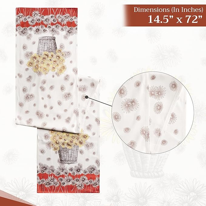 Maison d' Hermine Table Runner 100% Cotton Double Layer Table Runners 72 inches Long for Thanksgiving Christmas Decorations Home Kitchen Dining Party Wedding (Bagatelle, 14.5" x 72")
