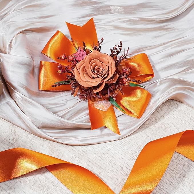 LaRibbons Orange Satin Ribbon 1 Inch 50 Yards Luxury Double Faced Russet Orange Silk Ribbon for Flower Bouquet Crafts Gift Wrapping Wedding Fall Decoration