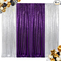 ShinyBeauty Purple and Silver Sequin Backdrop Curtains, 4 Panels 2FTx8FT, Photograph Backdrop Sparkle Backdrop Luxurious Wedding Birthday Background Drapes
