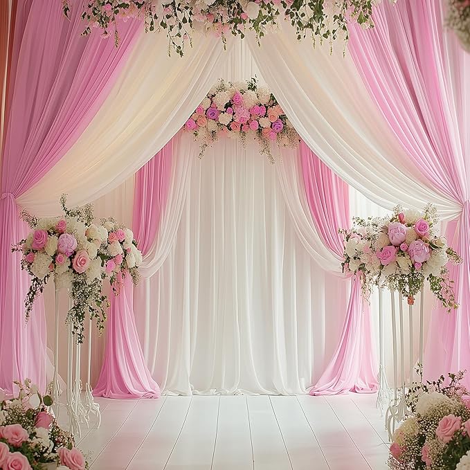 50ftx12ft Wrinkle Free Pink Backdrop Curtain, 10 Panels 12FT Height Pink Wedding Backdrop Drapes, Silky Polyester Back Drop Cloth for Birthday Photography Background Party Backdrop Draping
