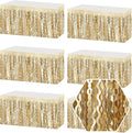 6 Pack 29 x108 Inch Champagne Gold Wave Foil Fringe Table Skirts Metallic Banner for Tinsel Streamer Garland Backdrop for Parade Floats, Mother's Day, Easter, Wedding, Birthday Party Decoration