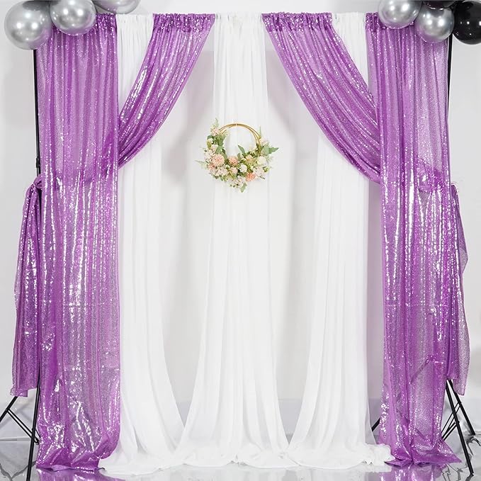 4Pcs 2Ft x 8Ft Sequin Backdrop Curtain, Glitter Photography Background, Sequence Xmas Thanksgiving Backdrop (Lavender, 4 pcs-2ftx8ft)
