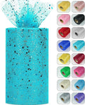 Glitter Tulle Rolls, 6” by 50 Yards (150FT) Sparkling Tulle Spool Ribbon Sequin Tulle Netting Fabric for Tutu Skirt Wedding Birthday Baby Shower (Peacock)