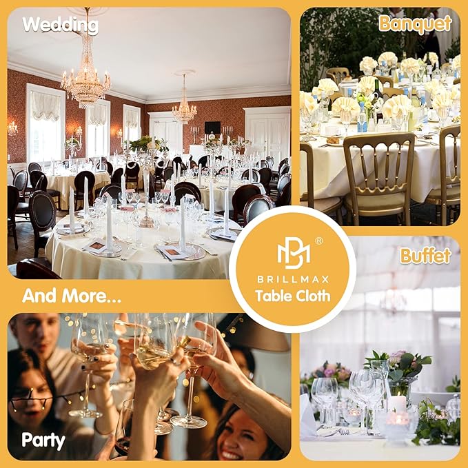 BRILLMAX 4 Pack Ivory Round Tablecloths 108 Inch - Circle Bulk Linen Polyester Fabric Washable Table Cloth Cover for Wedding Reception Banquet Birthday Party Buffet Restaurant