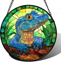 Stained Glass Window Hanging, Blue Alligator Sun Catcher for Window Door Home Decor Green Brown Suncatcher Christmas Mother's Day Birthday Gifts for Women Men Mom and Nana 7.8 in