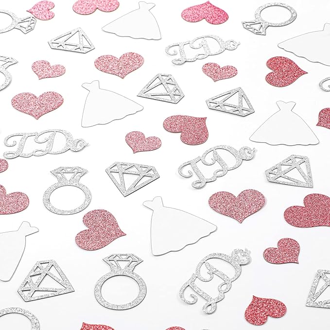 Zhanmai 240 Pieces Wedding Table Confetti, Glitter Rose Gold Heart Silver Diamond Ring I Do Scatter Party Table Decoration for Bridal Shower Engagement Bachelorette Party Decor