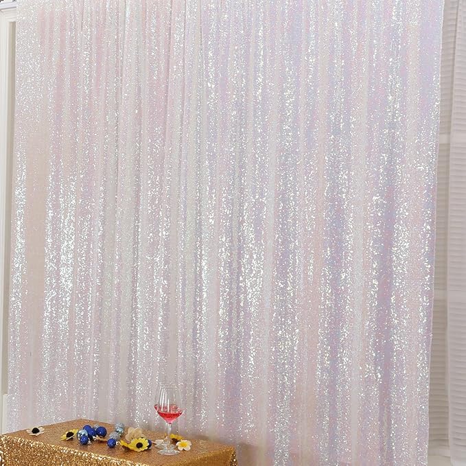 Poise3EHome 7FT x 7FT Iridescent Sequin Photography Backdrop Curtain for Party Decoration, Iridescent