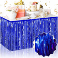 3 Pack 29 x108 Inch Blue Foil Fringe Table Skirts Metallic Banner for Tinsel Streamer Garland Backdrop for Parade Floats Mother's Day, Graduate, Birthday, Wedding Party Decoration