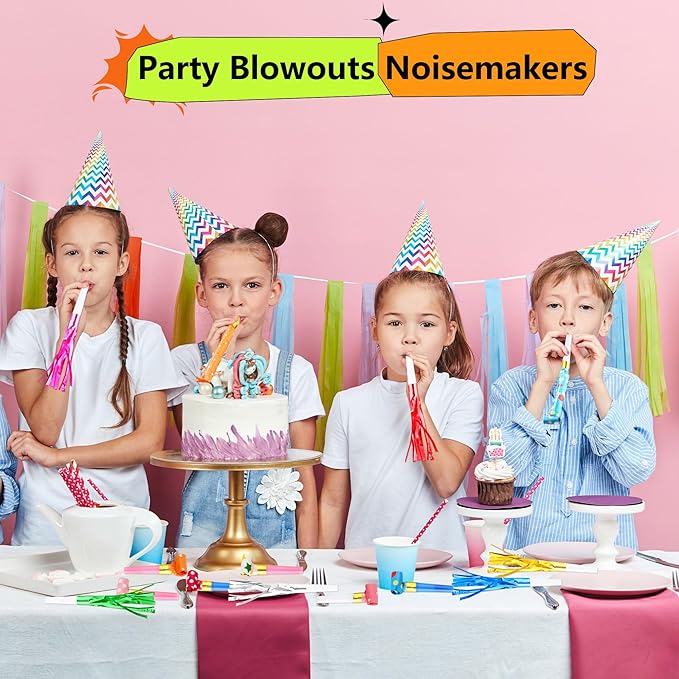 160 Pcs Party Blowers Set Includes 100 Pcs Glitter Fringed Noise Maker and 60 Pcs Colorful Blowouts Horns Whistle for Sporting Events Birthday New Year Noisemakers Party Favors
