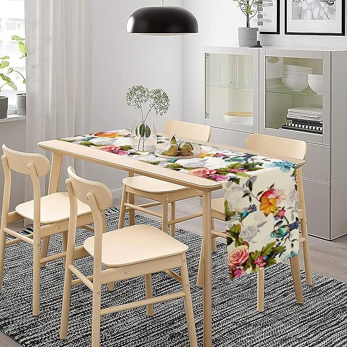 Hummingbird Table Runner,Vintage Floral Country Style Table Cloth Home Kitchen Restaurant Party Decoration 13x108 Inch