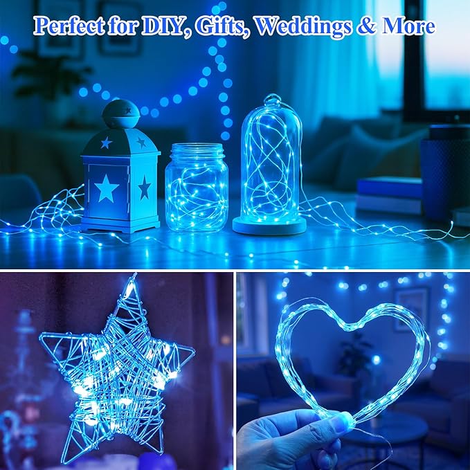 Lakumu 12 Pack Fairy Lights Battery Operated -7FT 20LED String Lights Silver Wire Firefly Starry Lights for DIY Christmas Decorations Mason Jar Wedding Party Centerpiece Table Decor, Blue