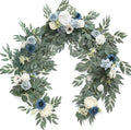 Ling's Moment Flower Garland - 6FT Eucalyptus & Rose - Sweetheart Table Decor for Wedding Reception, Artificial Arch Floral Garland for Mantle, Christmas, Beach Decoration, Dusty Blue & White