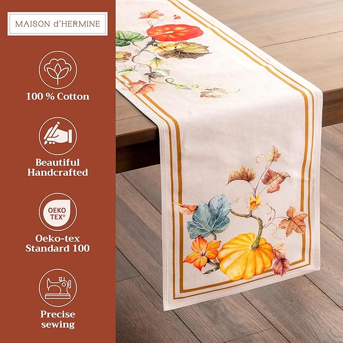 Maison d' Hermine Table Runner 100% Cotton Double Layer Table Runners 72 inches Long Decorative for Home Kitchen Dining Party Baby Shower Wedding Bridal Shower (Potiron, 14.50" x 72")