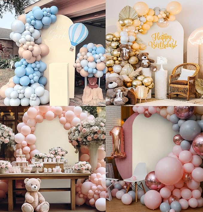 6FT Wedding Arch Backdrop Stand and Beige Arch Cover, Beige Spandex Fitted Backdrop Cover and Gold Wedding Arch Frame for Birthday Party Wedding Ceremony Bridal Baby Shower, Parties Decoration.