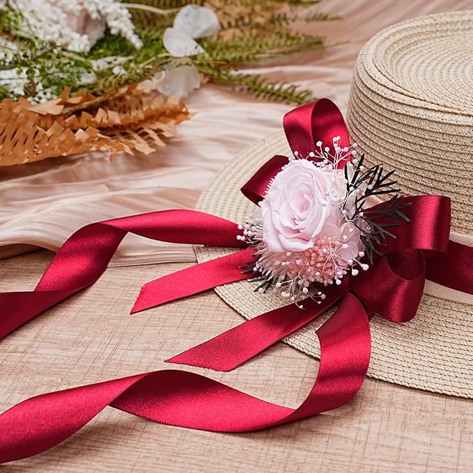 LaRibbons Burgundy Satin Ribbon 1 1/2 Inch 25 Yards Luxury Double Faced Dark Red Silk Ribbon for Flower Bouquet Crafts Gift Wrapping Wedding Party Christmas Decoration
