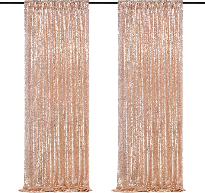 Backdrop Curtain Drapes 2 Panels Rose Gold Party Sequin Background 2FT x 8FT Wedding Ceremony Birthday Decorations Shimmer Fabric