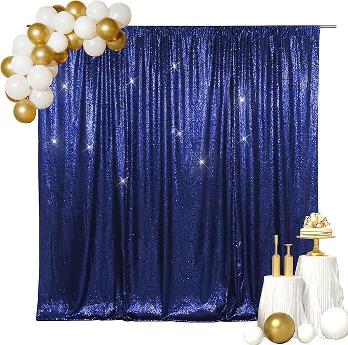 SquarePie Sequin Backdrop Less Transparent Background Sparkly Curtain for Wedding Party 6FT x 6FT Navy Blue