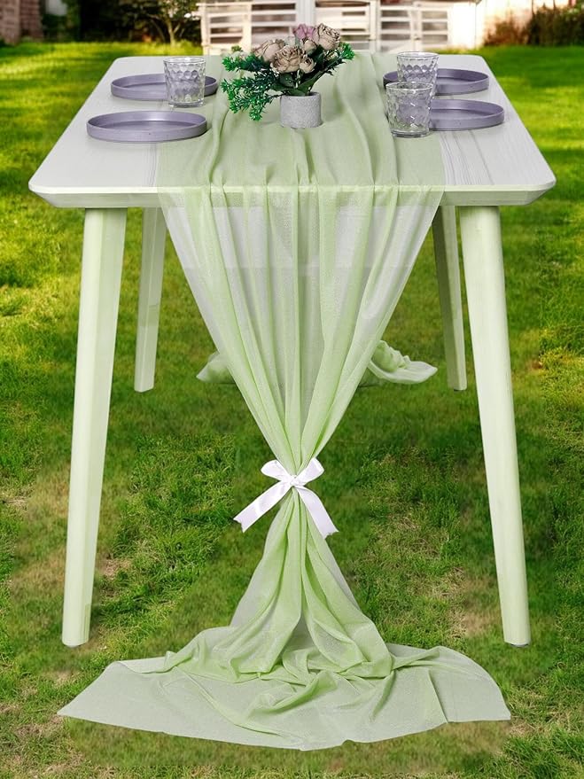 MDS Halloween Chiffon Table Runner - 20 Pack, 29 x 170 Inches, 14ft Each - Sheer Spooky Table Runners for Haunted House Parties, Trick-or-Treat Tables, Witchy Décor, Wedding & Events - Sage Green