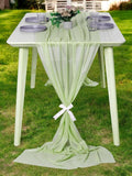 MDS 10 Pack 10ft Chiffon Table Runner 29 x 120 Inches Sheer Wedding Runner Romantic Rustic Table Runner for Wedding Decorations, Birthday Parties, Bridal Shower Party Arch Decor - Sage Green