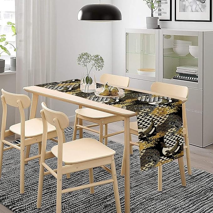 Japanese Table Runner Oriental Tradition Kio Fish Gold Art Printed Burlap Runner Home Kitchen Dining Table Living Room Decor Fabric 1 Panel W13xL70in