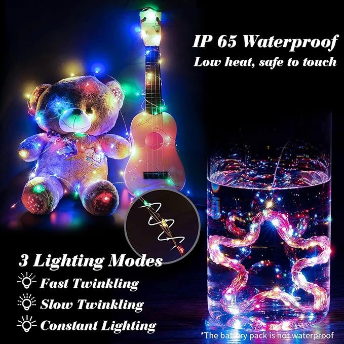 ZGWJ 12 Pack Fairy Lights Battery Operated, 7ft 20 Mini LED Fairy String Lights Silver Wire 3 Modes for DIY, Parties, Wedding, Bedroom, Halloween Christmas Decoration Colorful and Blue