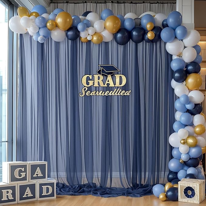 20ft X 10ft Navy Blue Tulle Backdrop Curtain for Parites, Sheer Backdrop Curtains Fabric Drapes for Wedding Ceremony Arch Party Stage Decorations