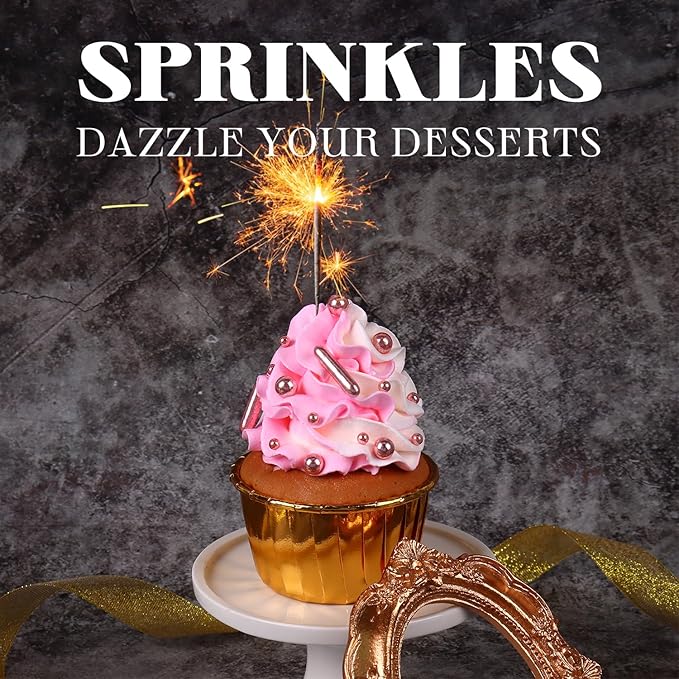 Rose Gold Sprinkles for Cake Decorating 7 Ounces, Rose Pearl Sugar Cupcake Toppings, Cookies, Ice Cream, 7Ounces Cake Decorationss Baking, Perfect for Wedding, New Year’S Eve, Christmas Party