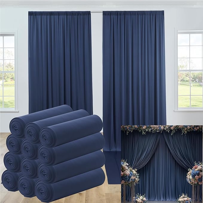 60ftx12ft Wrinkle Free Navy Blue Backdrop Curtain, 12 Panels 12FT Height Navy Blue Wedding Backdrop Drapes, Silky Polyester Back Drop Cloth for Birthday Photography Background Party Backdrop Draping