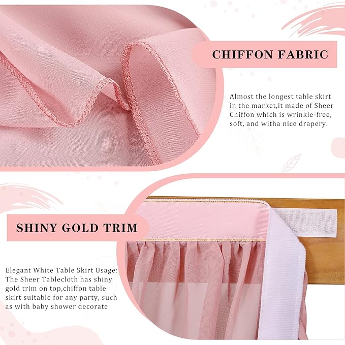 Dusty Rose 6ft Table Skirt for Rectangle Tables or Round Tables Sheer Tablecloth for Baby Girl Birthday Princess Party Wedding Table Decor