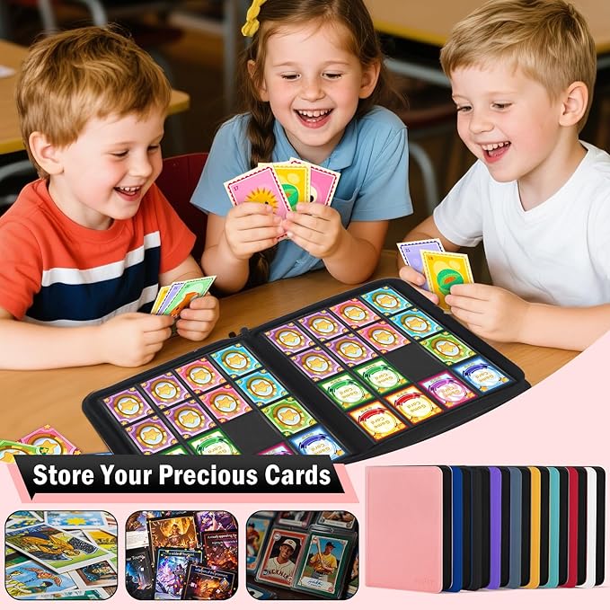 Card Binder 16 Pocket, Zipper Trading Card Binder Holds 1024 Cards, Double-sided Side Loading Card Storage Album, Ringless Card Protector, Card Collection Binder for TCG, MTG, Game Sport Card, Pink